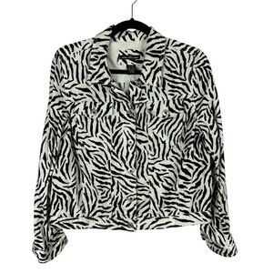 St Tropez West Linen Zebra Print Lightweight Jacket Large Petite White Black